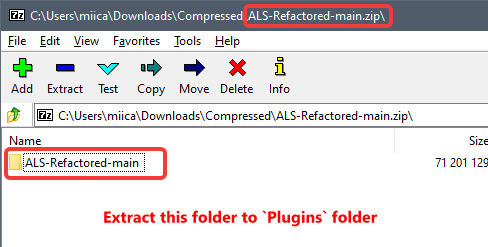 Extracting the ZIP into the Plugins folder
