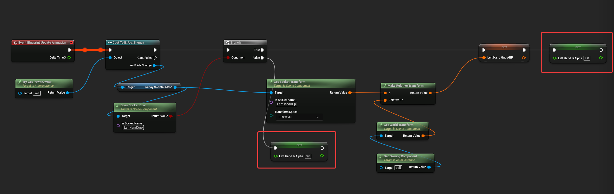 AnimBP event graph with IK alpha