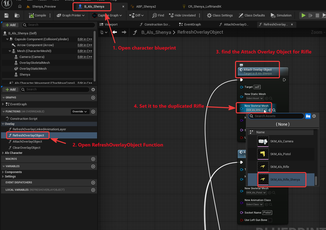Set custom rifle mesh in character Blueprint