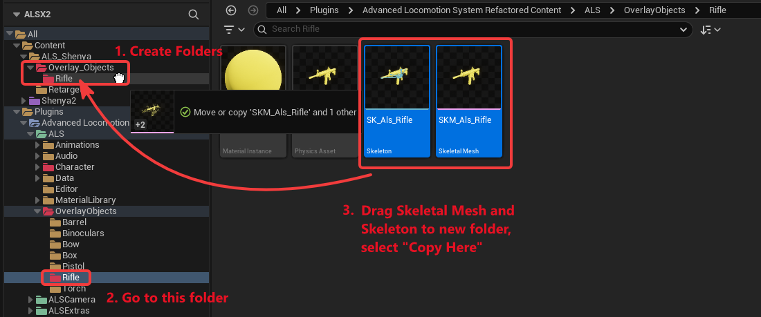 Duplicate rifle mesh and skeleton