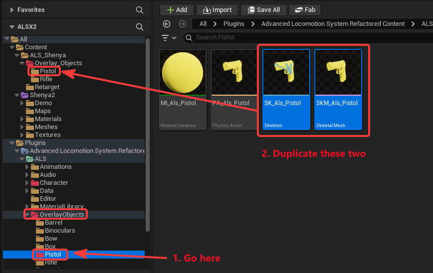 Duplicate pistol assets
