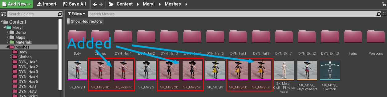 New mesh in the content folder