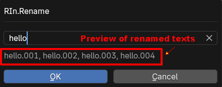 RIn.Rename Blender 4.2 Operator Window > `Preview renamed texts`
